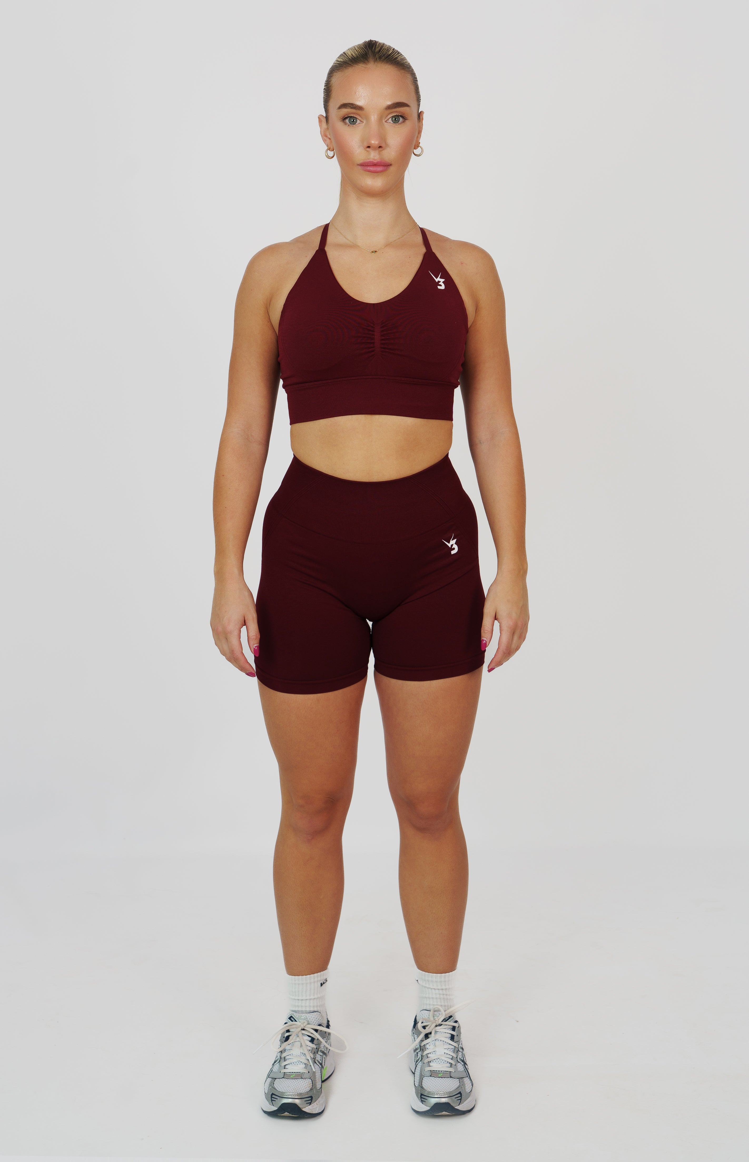 Tempo Seamless Scrunch Shorts & Multi-Way Sports Bra Set - Pomegranate Red