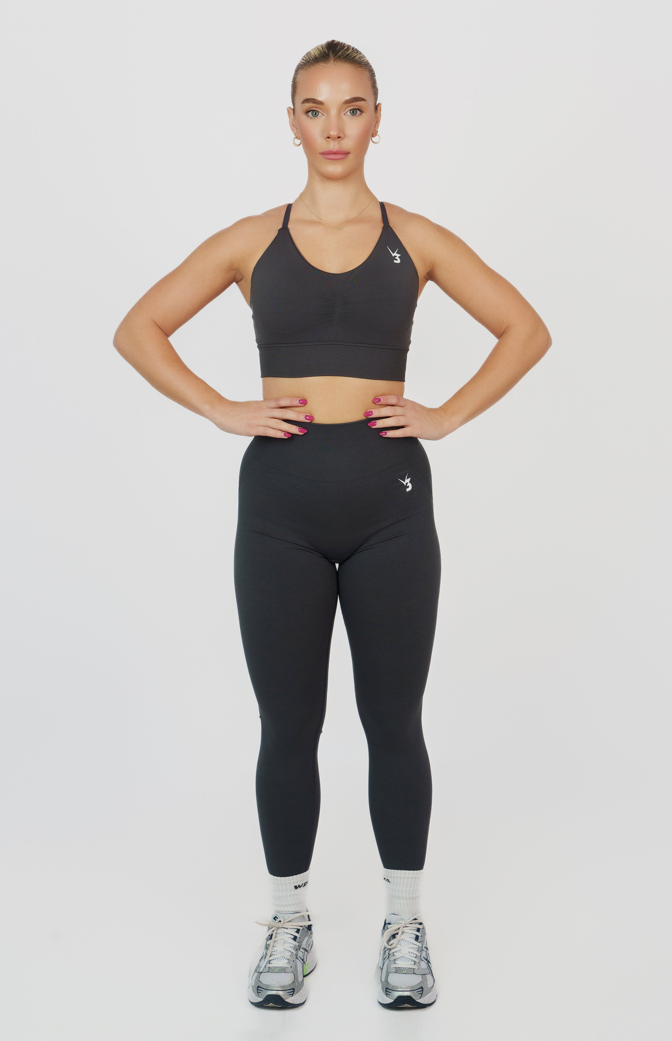 Tempo Seamless Scrunch Leggings & Multi-Way Sports Bra Set - Slate Grey